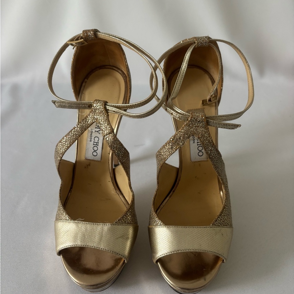 Jimmy Choo Metallic Gold Strappy platform Heels